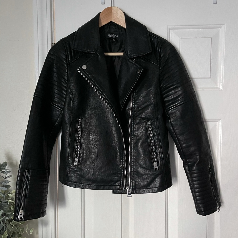 Top shop black faux leather jacket